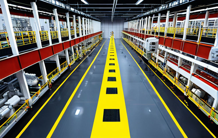** AI-powered real-time risk assessment system in a factory. Display sensors, IoT devices, worker location tracking, and data visualization showing potential hazard zones. The scene should convey advanced technology and proactive safety management.

**