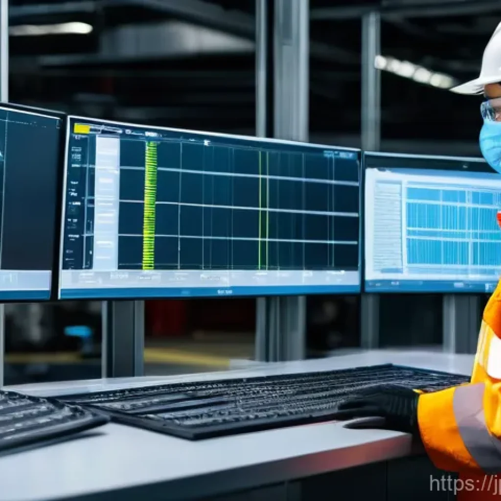 산업안전기사와 공정 안전 보건 시스템 - **A highly advanced smart factory floor during daytime, showcasing predictive safety management.** A...