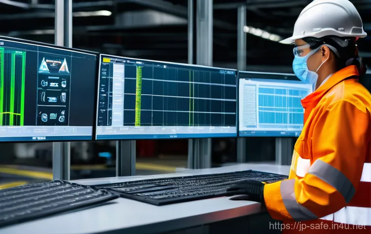 산업안전기사와 공정 안전 보건 시스템 - **A highly advanced smart factory floor during daytime, showcasing predictive safety management.** A...