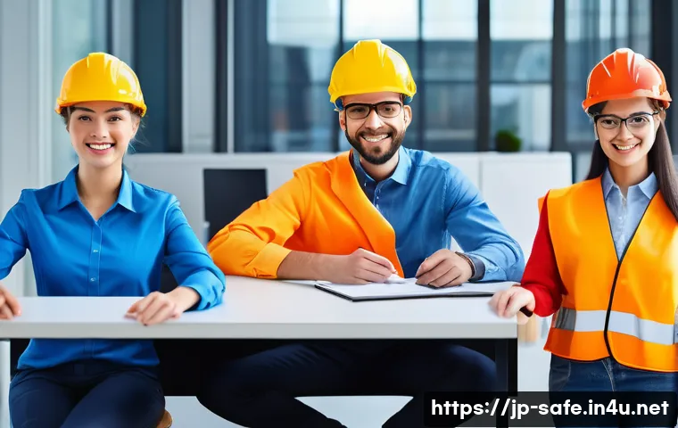 산업안전기사와 근로자 건강관리 - Here are three image generation prompts in English, detailing various aspects of modern workplace sa...