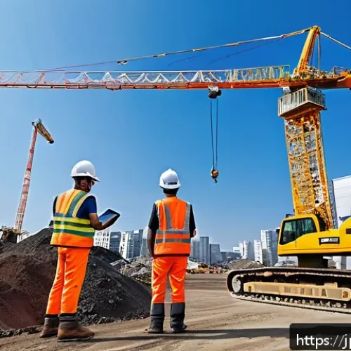 산업안전기사와 건축 안전 설계 - A modern Japanese construction site featuring workers wearing smart wearable devices such as sensor-...